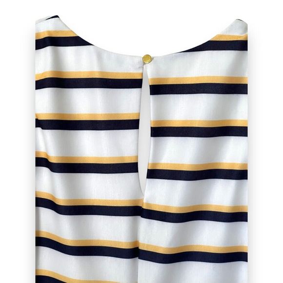Vince Camuto Sleeveless Shift Dress Navy Stripe Gold Sz 8 - Picture 4 of 10